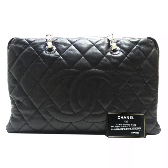 Authentic CHANEL Black Camera Case Chain Shoulder Handbag Quilted Lambskin
